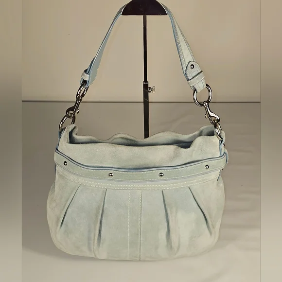 Extremely Rare Vintage Coach legant Light Blue Suede Shoulder Bag - Picture 9 of 13